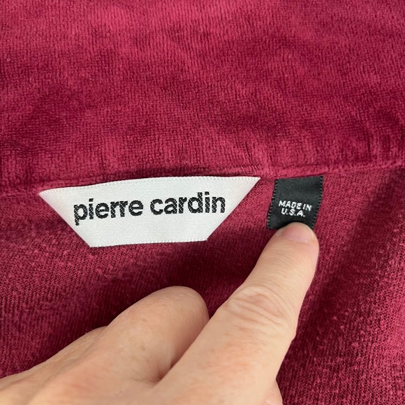 Vintage Pierre Cardin Velour Track Large Jacket Burgundy Stripe Made in USA '80s - Picture 6 of 11